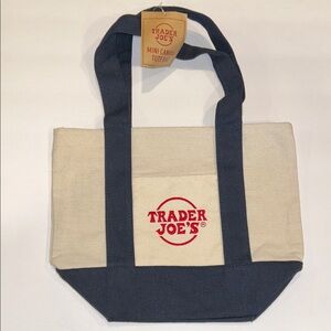 Trader Joe's Blue and Cream Canvas Mini Tote Bag NWT